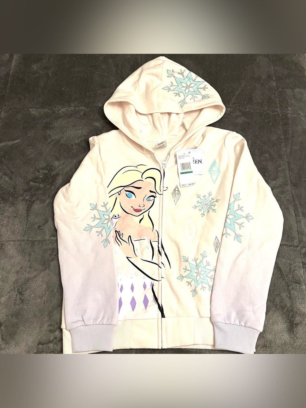 New Disney Frozen Elsa Bruni Snowflake Zip Up Hoodie Kids Size 8/10